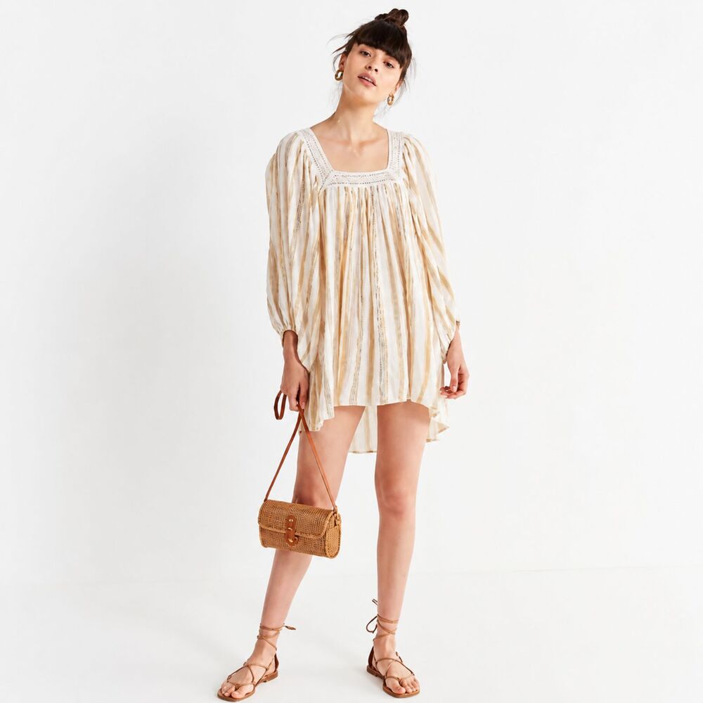 Urban Outfitters Striped Boho Coastal Mini Dress Resort Cottage Oversized M